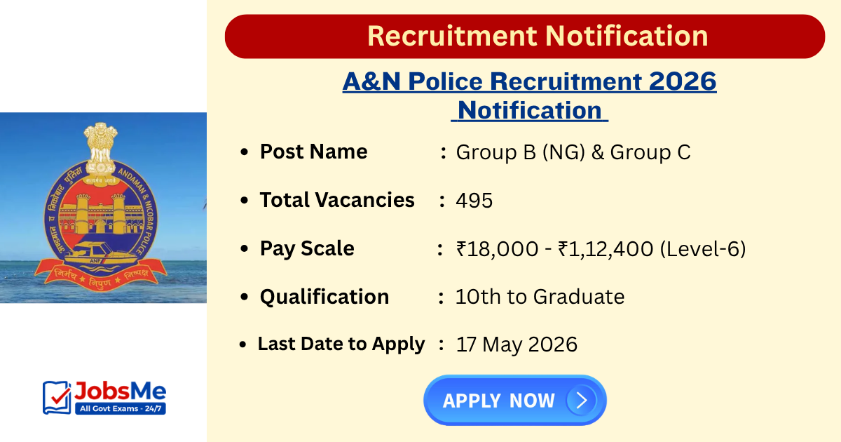 A&N Police Recruitment 2026 Apply Online for 495 Group B & C Posts