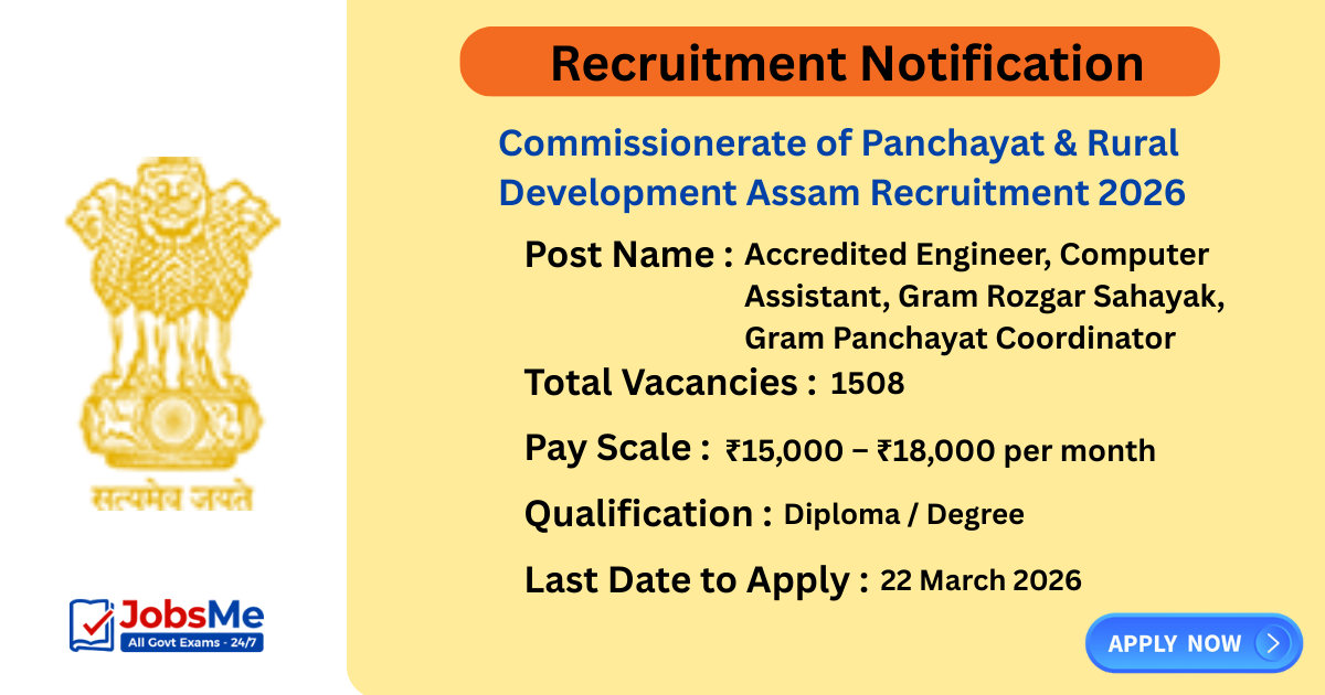 Commissionerate of Panchayat & Rural Development Assam Recruitment 2026 – Apply Online for 1508 Vacancies