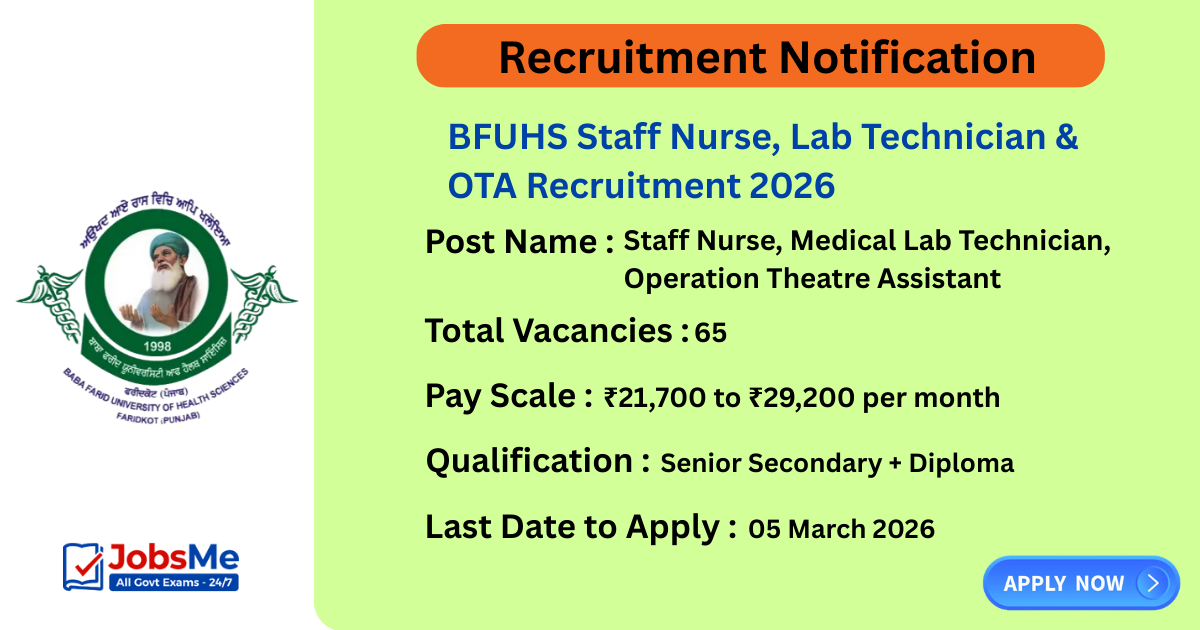 BFUHS Staff Nurse, Lab Technician & OTA Recruitment 2026 – Apply Online for 65 Posts