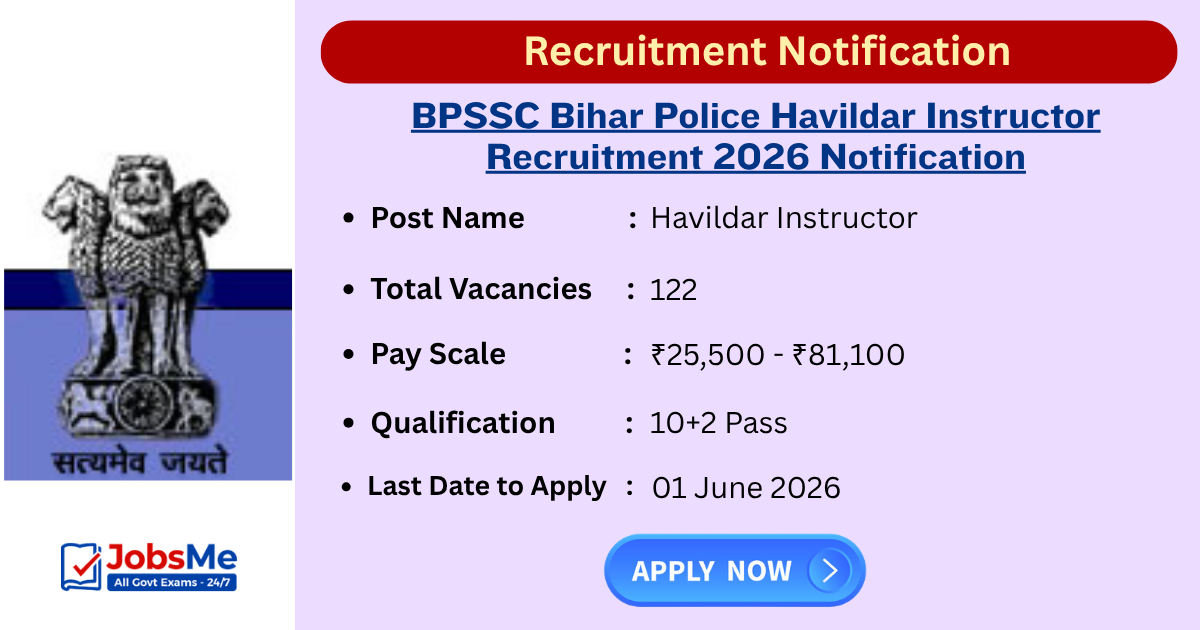 BPSSC Bihar Police Havildar Instructor Recruitment 2026 Notification for 122 Posts
