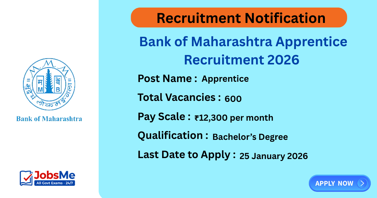 Bank of Maharashtra Apprentice Recruitment 2026 – Apply Online for 600 Posts