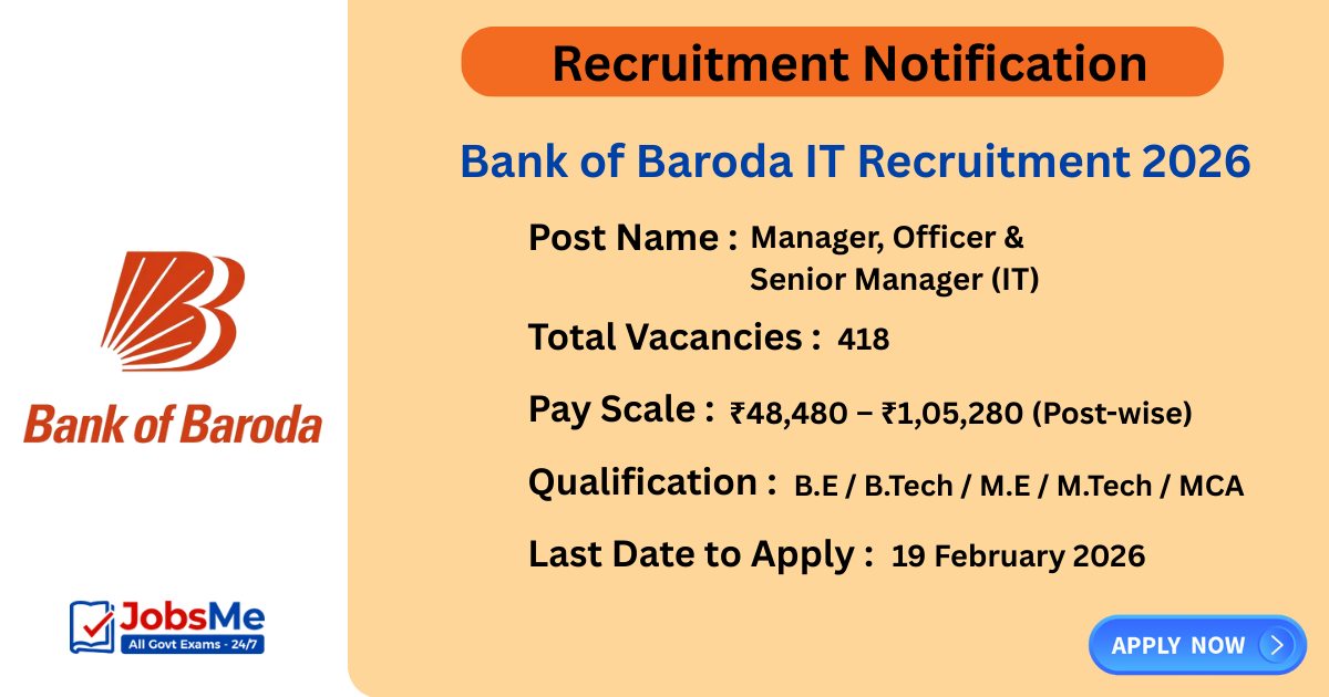 Bank of Baroda IT Recruitment 2026 – Apply Online for 418 Manager, Officer & Other Posts