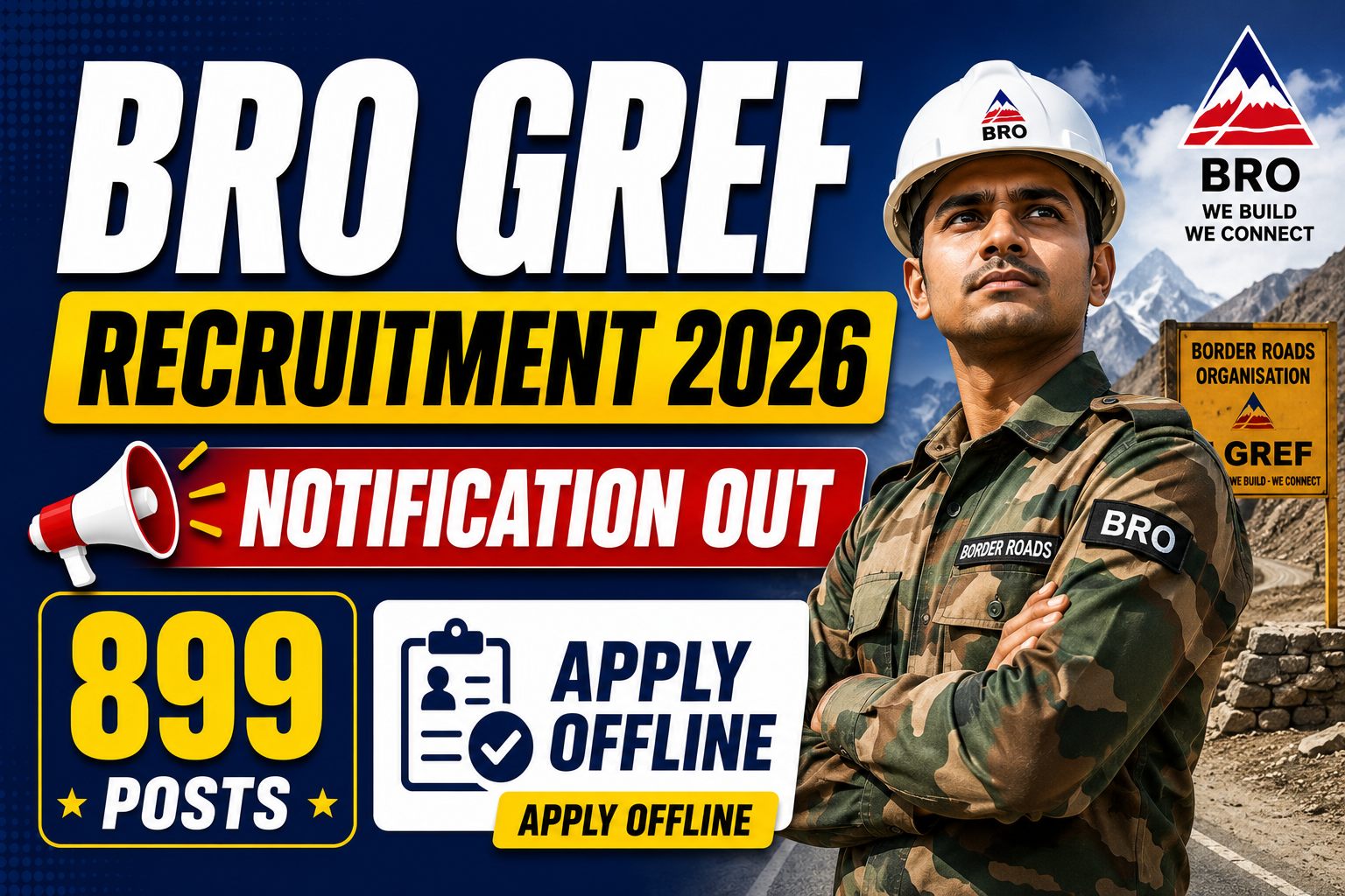 BRO GREF Recruitment 2026 Notification Out for 899 Posts – Apply Offline
