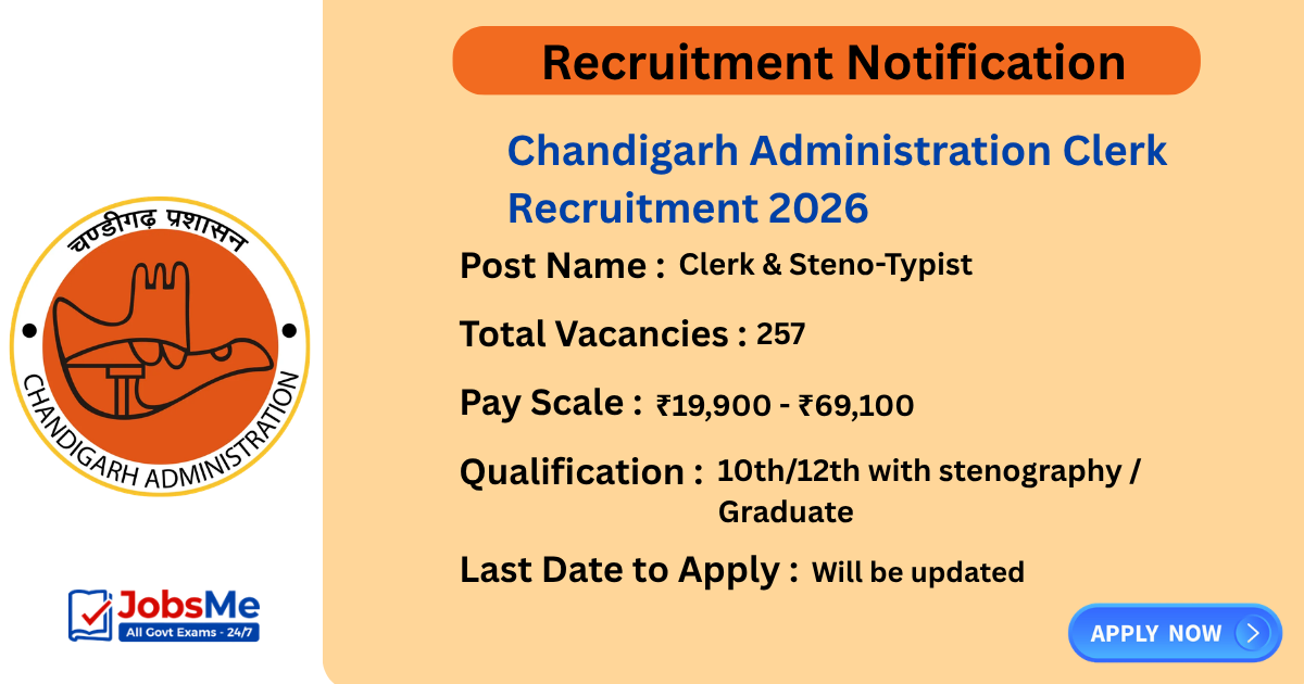 Chandigarh Administration Clerk Recruitment 2026 Apply Online for 257 Clerk & Steno Posts