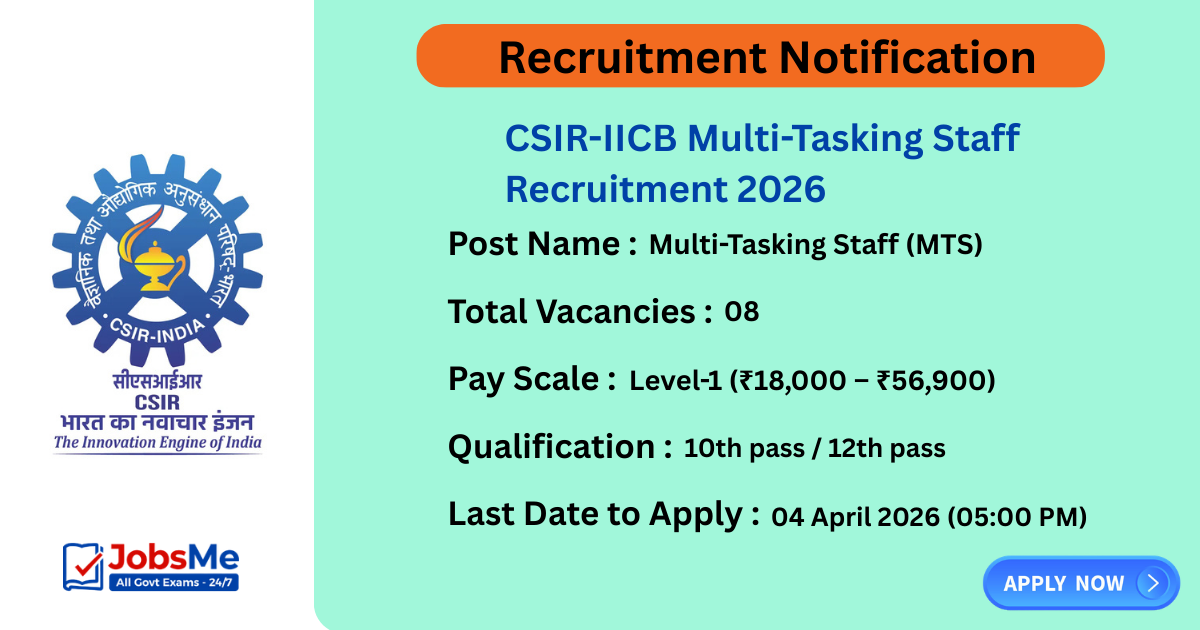 CSIR-IICB Multi-Tasking Staff Recruitment 2026 Notification Out for 8 Posts – Apply Online by 04 April 2026