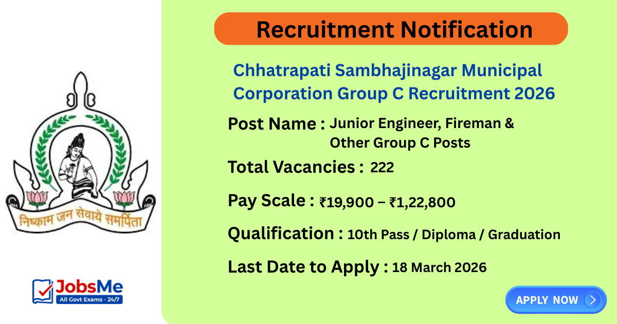 Chhatrapati Sambhajinagar Municipal Corporation Group C Recruitment 2026 – Apply Online for 222 Vacancies