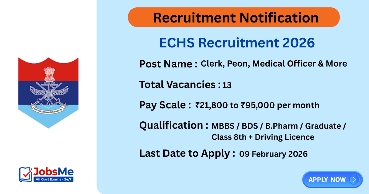 ECHS Recruitment 2026 – Apply Offline for 13 Clerk, Peon and Various Posts