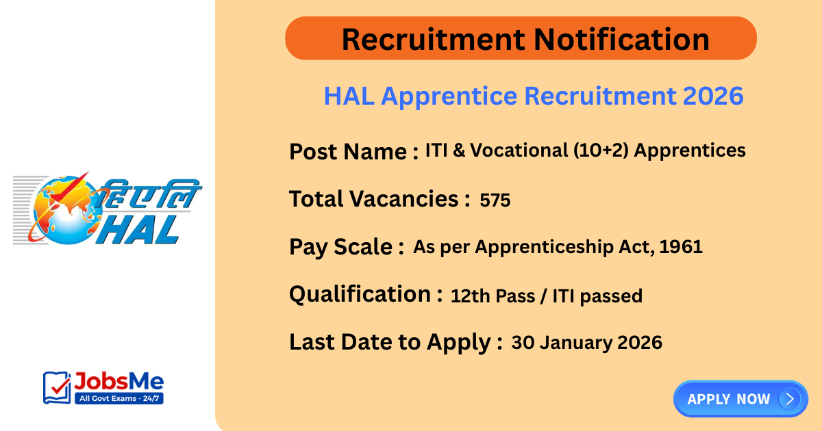 HAL Apprentice Recruitment 2026 – Apply Offline for ITI & Vocational Apprentices (575 Posts)