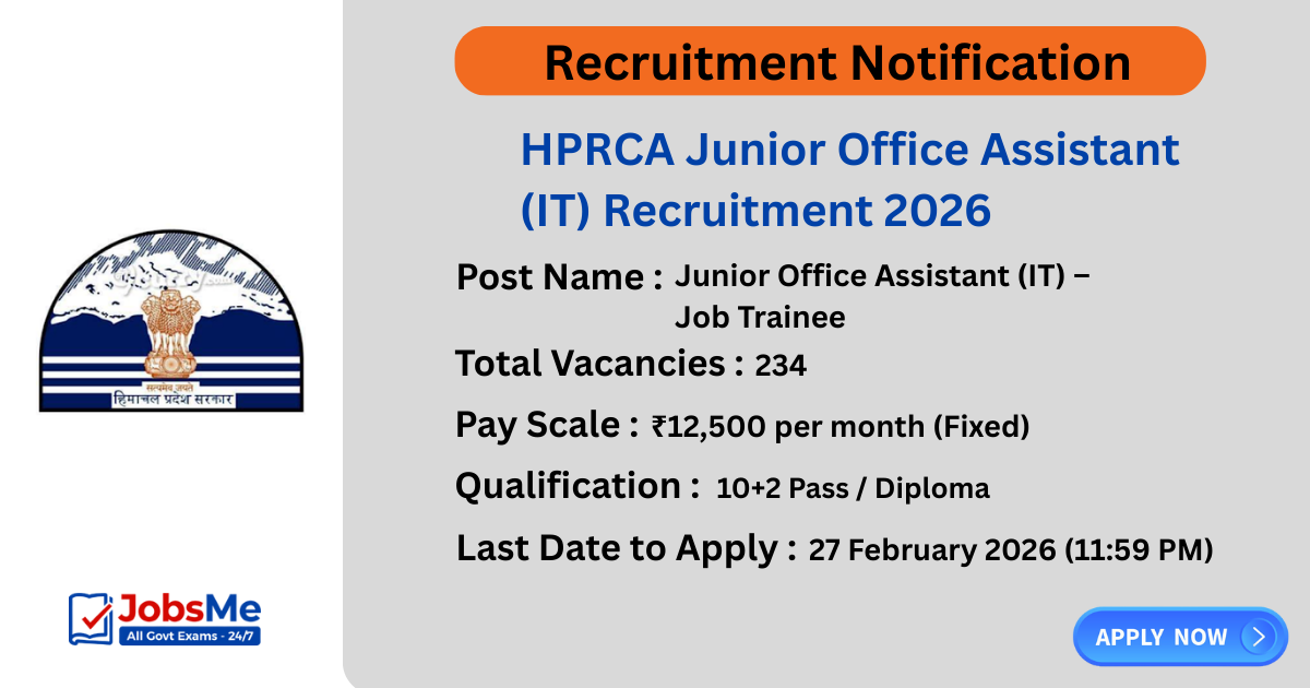 HPRCA Junior Office Assistant (IT) Recruitment 2026 – Apply Online for 234 Posts