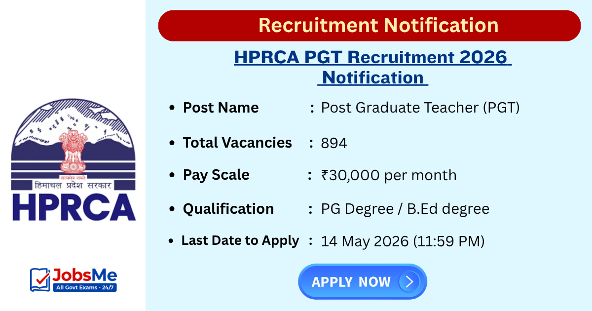 HPRCA PGT Recruitment 2026 Notification Out for 894 Posts, Apply Online