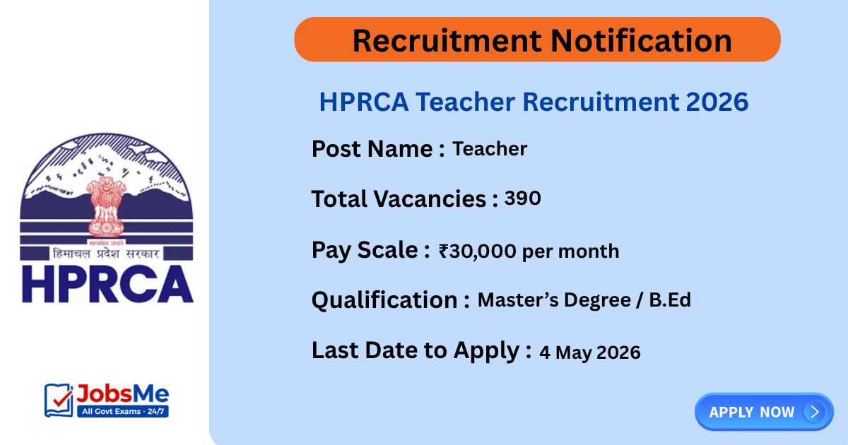 HPRCA Teacher Recruitment 2026 Apply Online for 624 English & Maths Posts