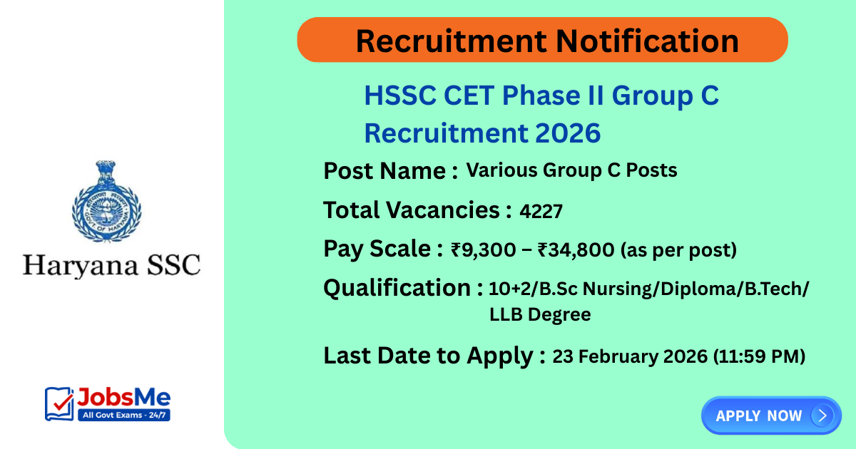 HSSC CET Phase II Group C Recruitment 2026 – Apply Online for 4227 Posts