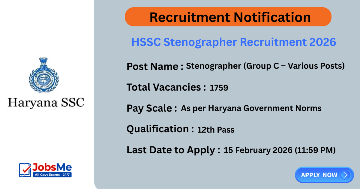HSSC Stenographer Recruitment 2026 – Apply Online for 1759 Posts