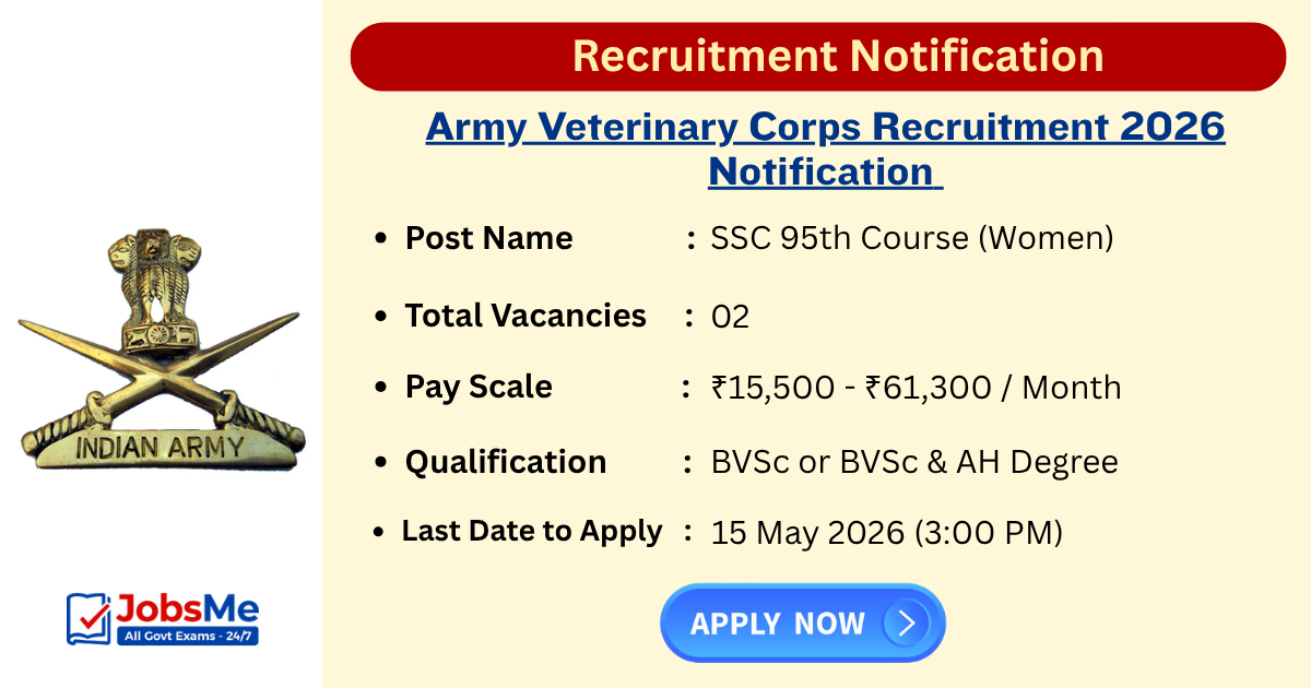 Army Veterinary Corps Recruitment 2026 – Apply Online for 02 Female Officer Posts
