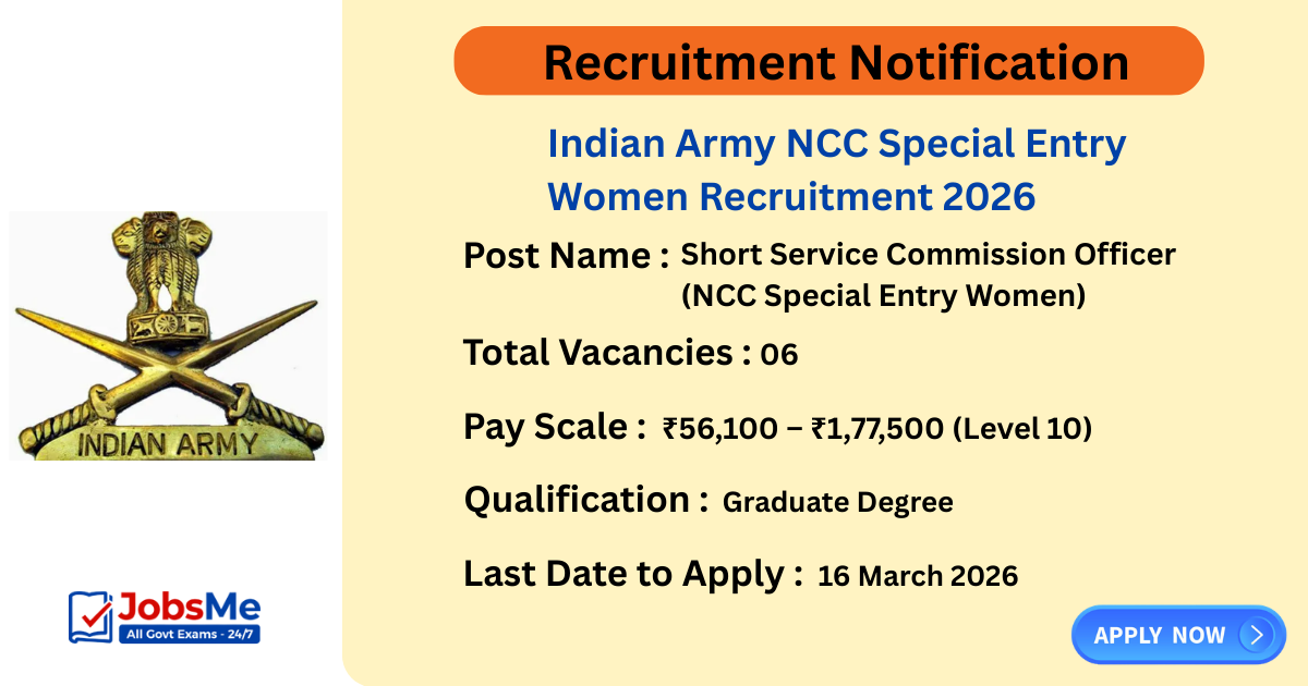 Indian Army NCC Special Entry Women Recruitment 2026 – Apply Online for 06 SSC Officer Posts