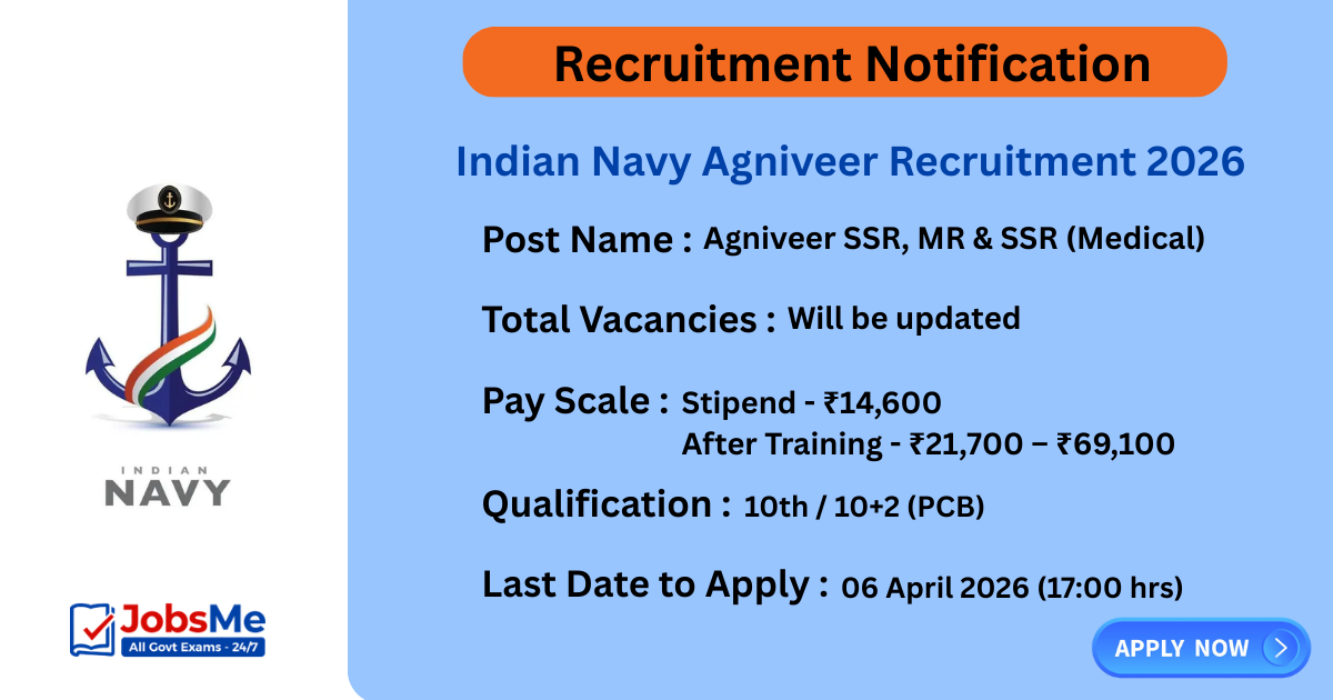 Indian Navy Agniveer Recruitment 2026 Apply Online for SSR, MR & SSR (Medical) 02/2027 Batch