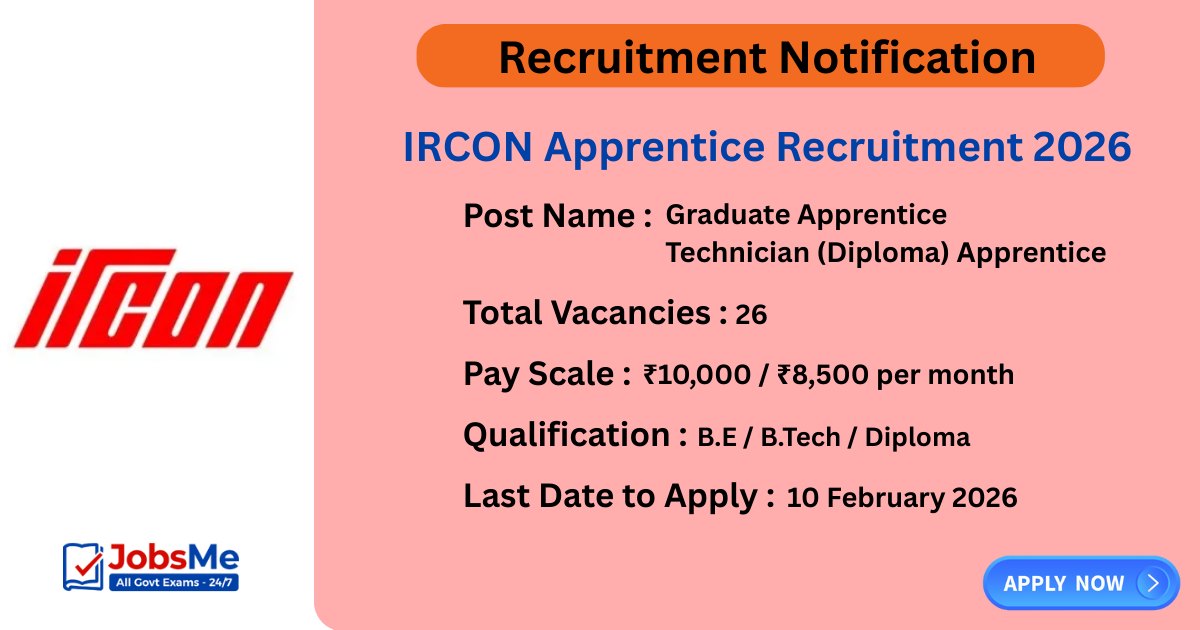 IRCON Apprentice Recruitment 2026 – Apply Online for 26 Posts