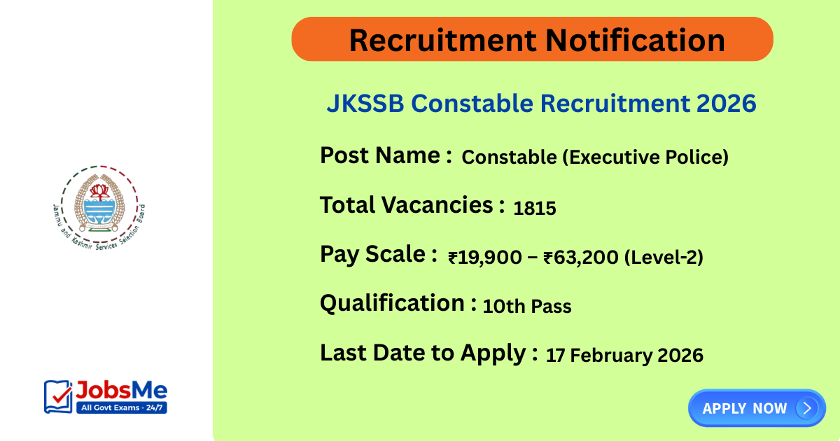 JKSSB Constable Recruitment 2026 – Apply Online for 1815 Posts