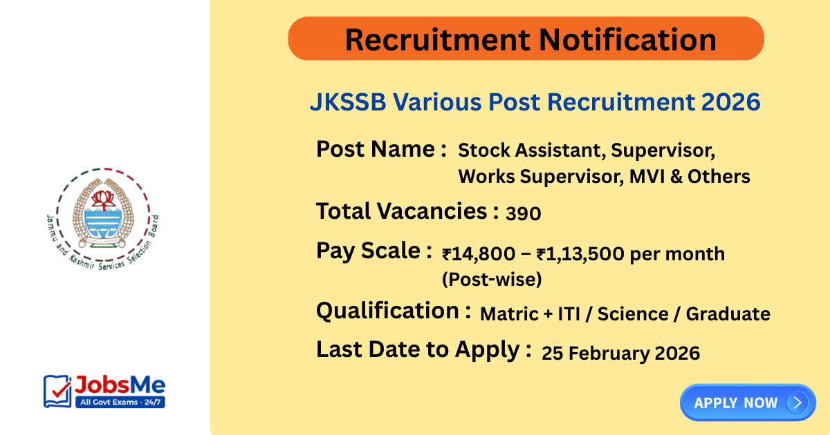 JKSSB Various Post Recruitment 2026 – Apply Online for 390 Posts