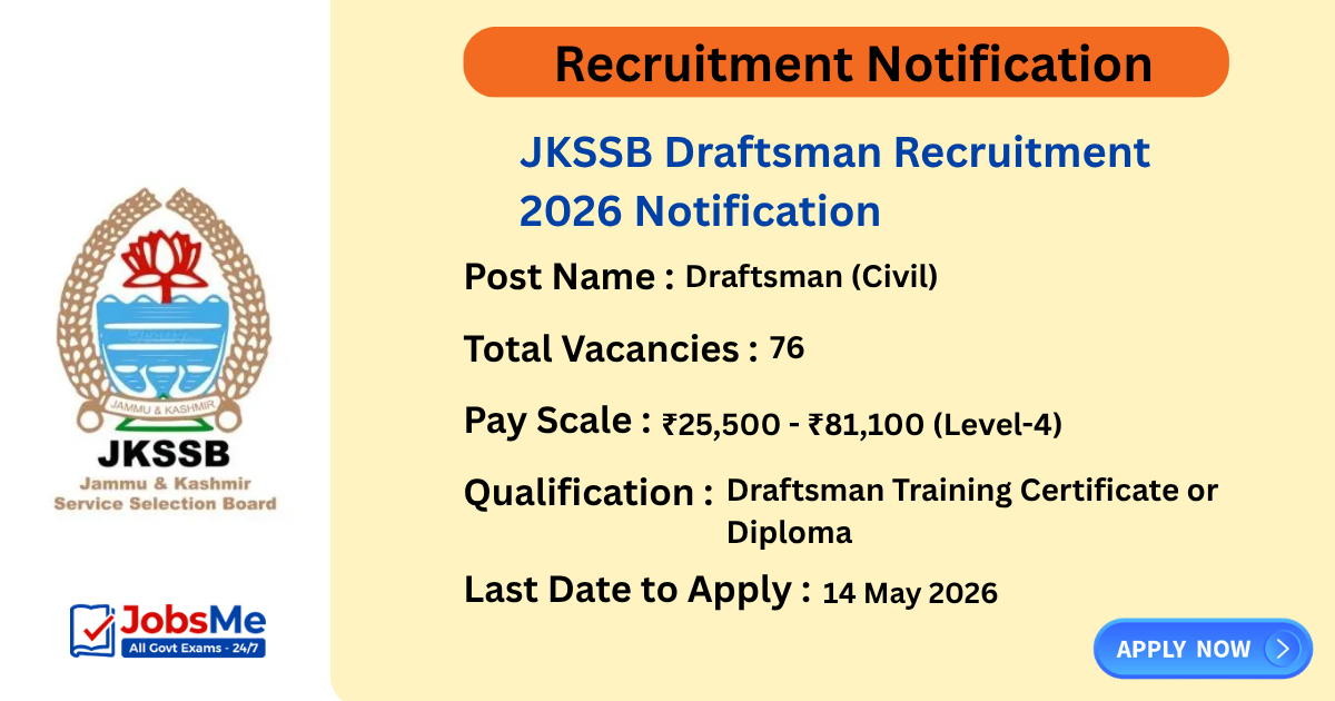 JKSSB Draftsman Recruitment 2026 Notification, Apply for 76 Posts