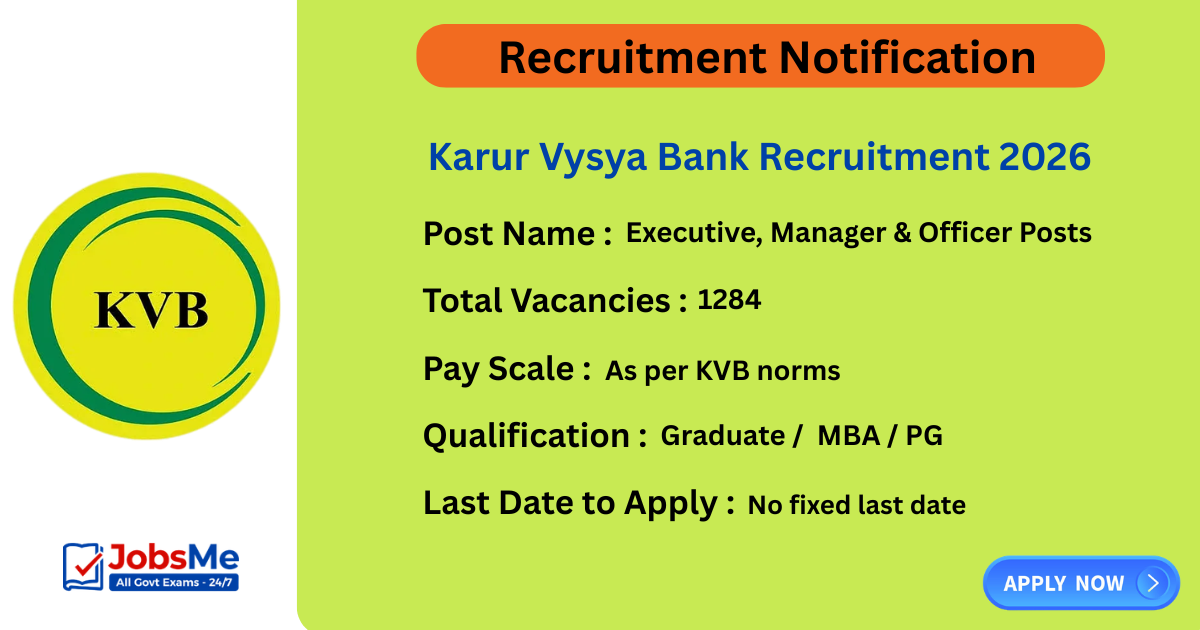 Karur Vysya Bank Recruitment 2026 Apply Online for 1284 Executive, Manager & Officer Posts