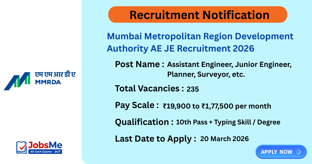 Mumbai Metropolitan Region Development Authority AE JE Recruitment 2026 – Apply Online for 235 Vacancies
