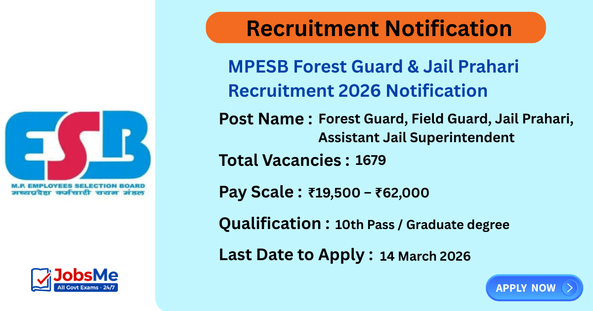 MPESB Forest Guard & Jail Prahari Recruitment 2026 Notification for 1679 Posts – Apply Online