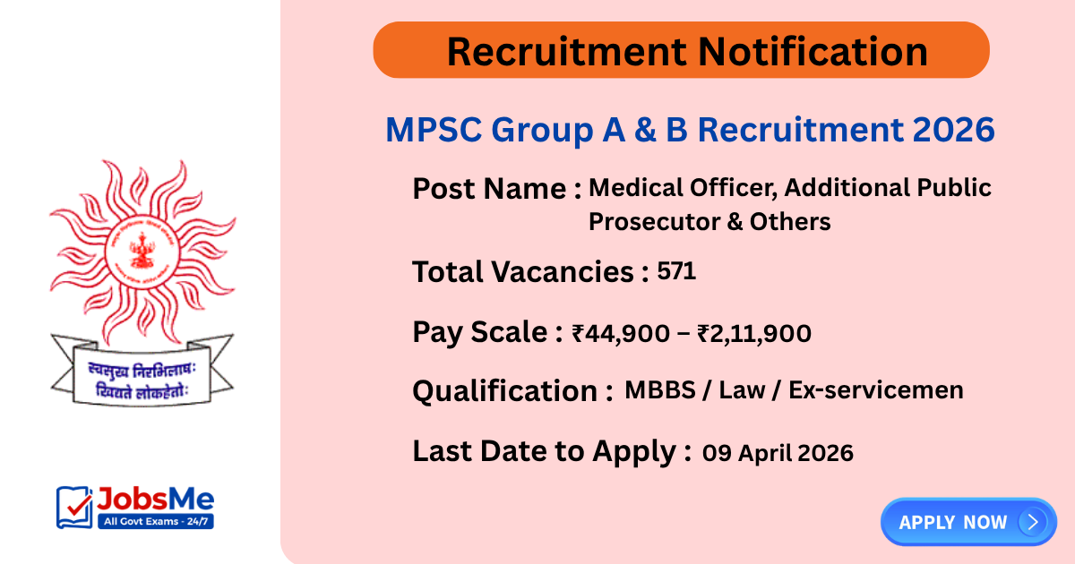MPSC Group A & B Recruitment 2026 Apply Online for 571 Medical Officer, Prosecutor Posts