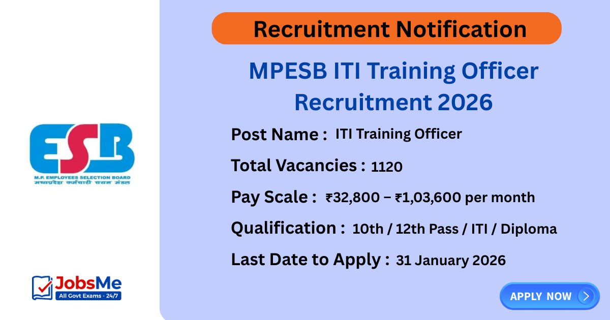 MPESB ITI Training Officer Recruitment 2026 – Apply Online for 1120 Posts