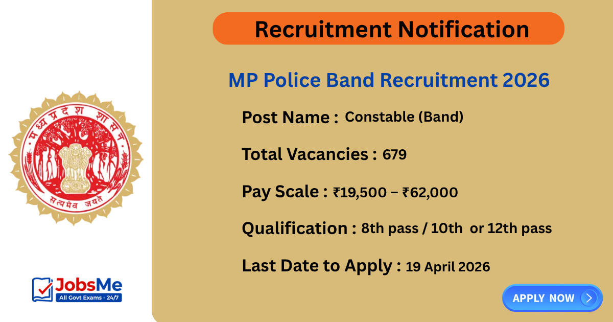 MP Police Band Recruitment 2026 Apply Online for 679 Constable Posts