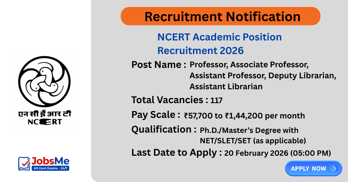 NCERT Academic Position Recruitment 2026 – Apply Online for 117 Posts