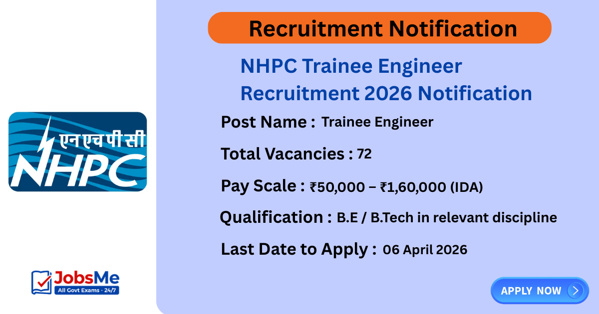 NHPC Trainee Engineer Recruitment 2026 Notification – Apply Online for 72 Posts
