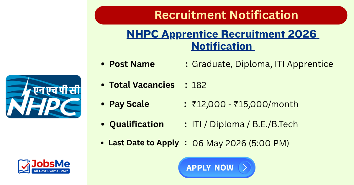 NHPC Apprentice Recruitment 2026 Apply Online for 182 Posts