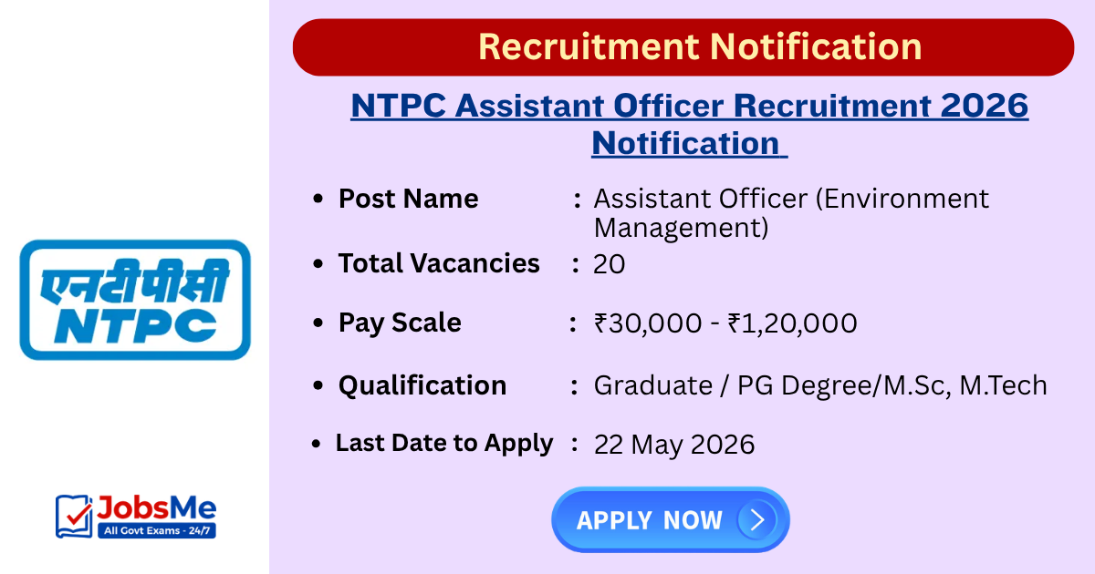 NTPC Assistant Officer Recruitment 2026 Notification Out for 20 Environment Management Posts