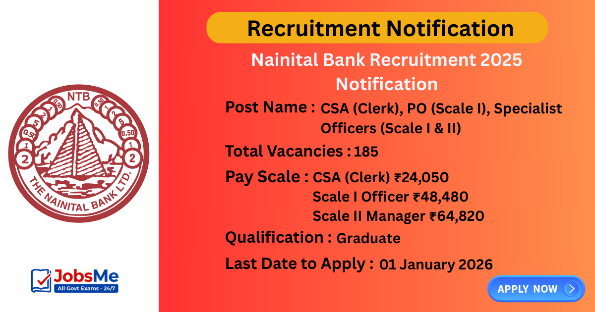 Nainital Bank Recruitment 2025 Notification – Apply Online for 185 Clerk, PO & SO Posts