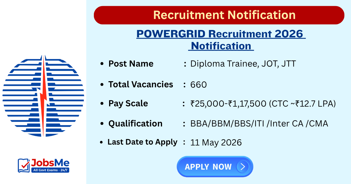 POWERGRID Recruitment 2026 – Apply Online for 660 Diploma, JOT & JTT Posts