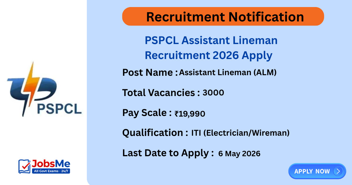 PSPCL Assistant Lineman Recruitment 2026 Apply Online for 3000 Posts