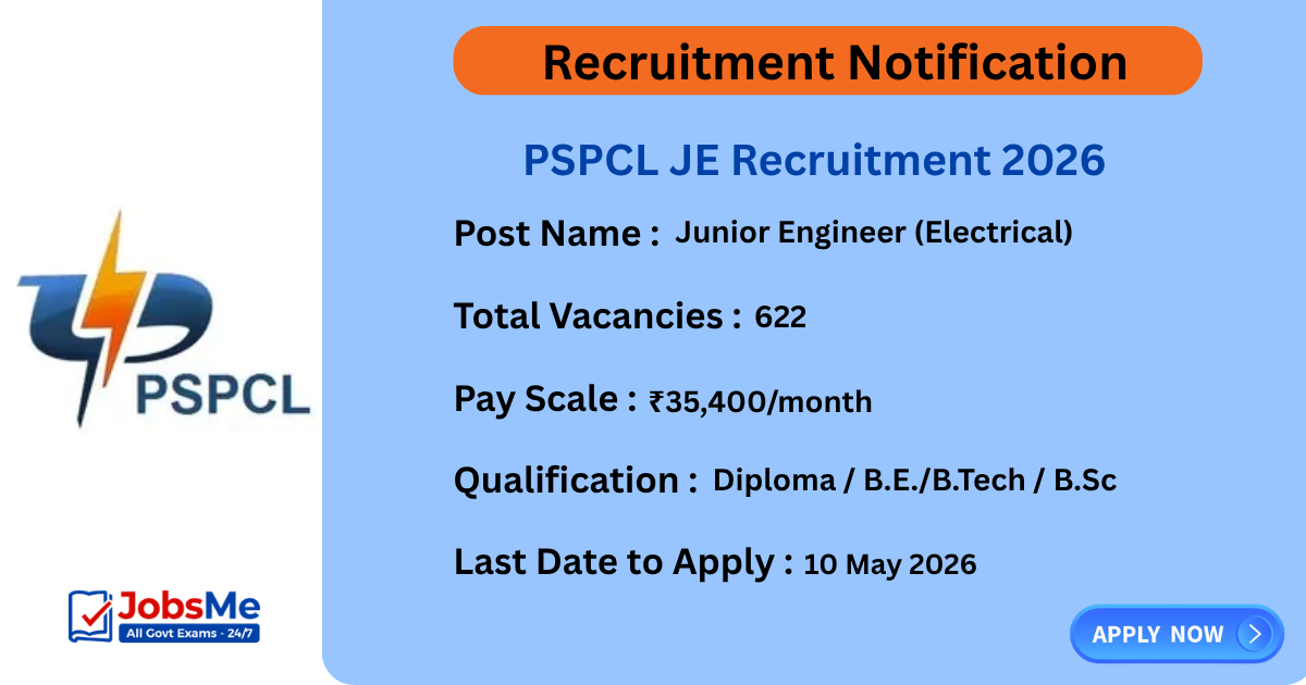 PSPCL JE Recruitment 2026 Apply Online 622 Posts