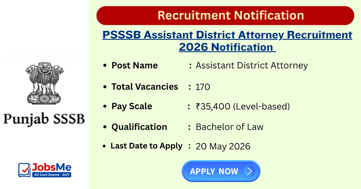 PSSSB Assistant District Attorney Recruitment 2026 Notification Out for 170 Posts | Apply Online