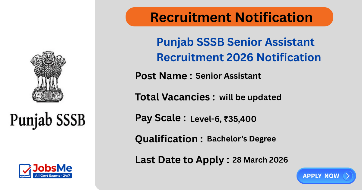 Punjab SSSB Senior Assistant Recruitment 2026 Notification (Advt 06/2026) – Apply Online for Senior Assistant Posts