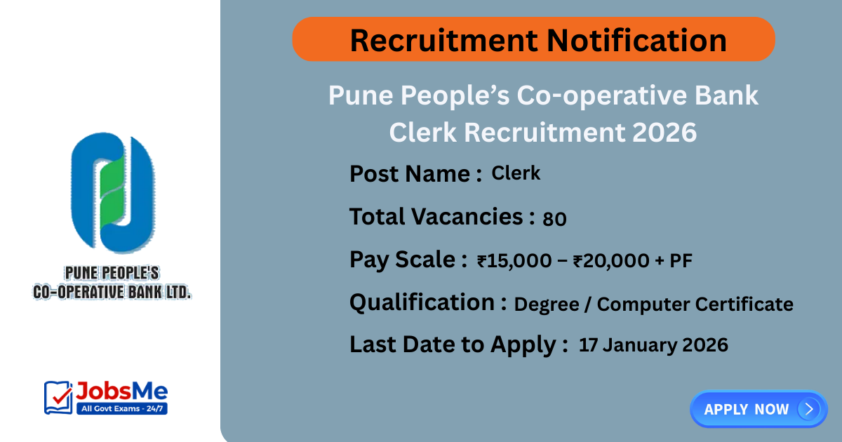 Pune People’s Co-operative Bank Clerk Recruitment 2026 – Apply Online for 80 Posts