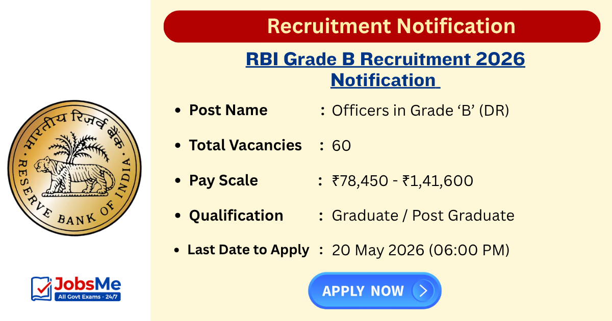 RBI Grade B Recruitment 2026 Notification Out for 60 Posts, Apply Online from 29 April