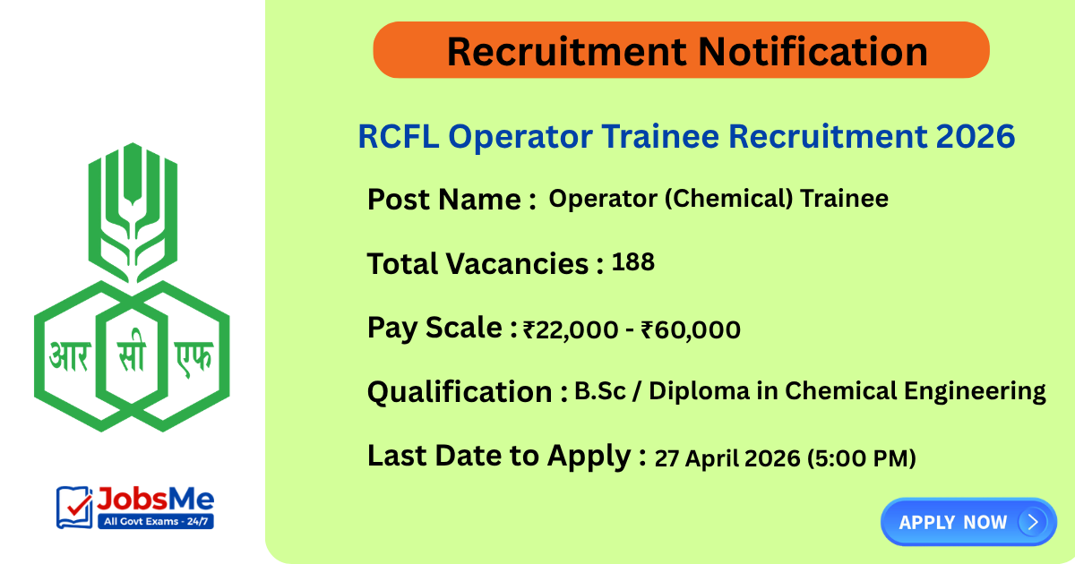 RCFL Operator Trainee Recruitment 2026 Apply Online 188 Posts