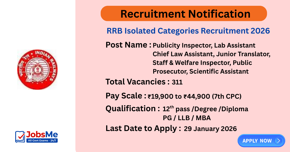 RRB Isolated Categories Recruitment 2026 – Apply Online for 311 Posts