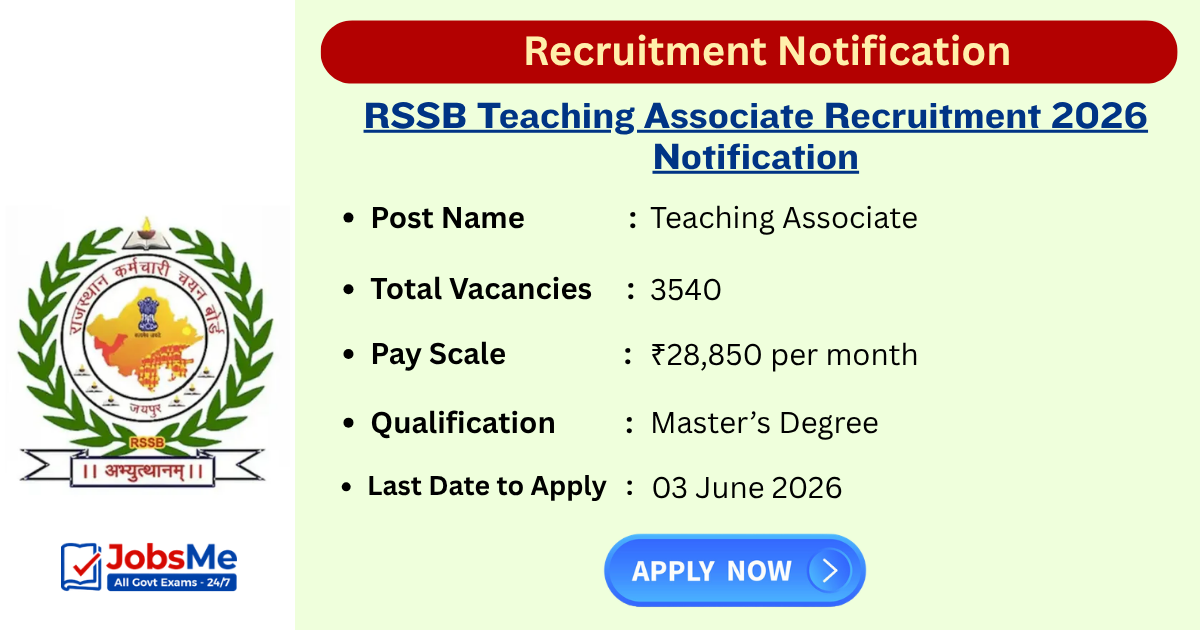 RSSB Teaching Associate Recruitment 2026 Notification Out for 3540 Posts – Apply Online