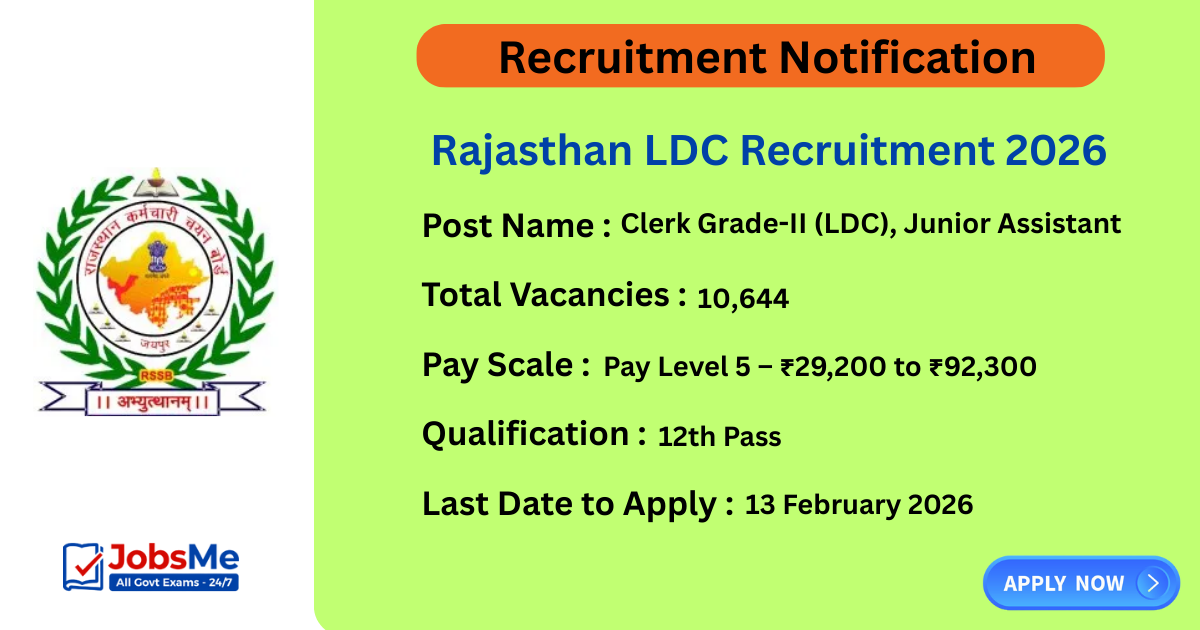 Rajasthan LDC Recruitment 2026 – Apply Online for 10,644 Junior Assistant & Clerk Posts