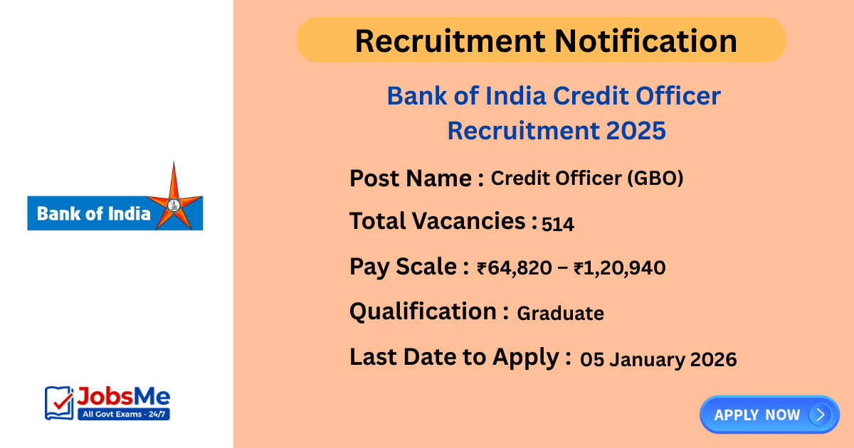 Bank of India Credit Officer Recruitment 2025 – Apply Online for 514 GBO Posts