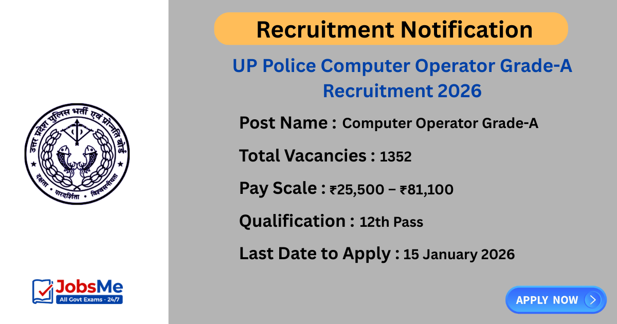 UP Police Computer Operator Grade-A Recruitment 2026 – Apply Online for 1352 Posts