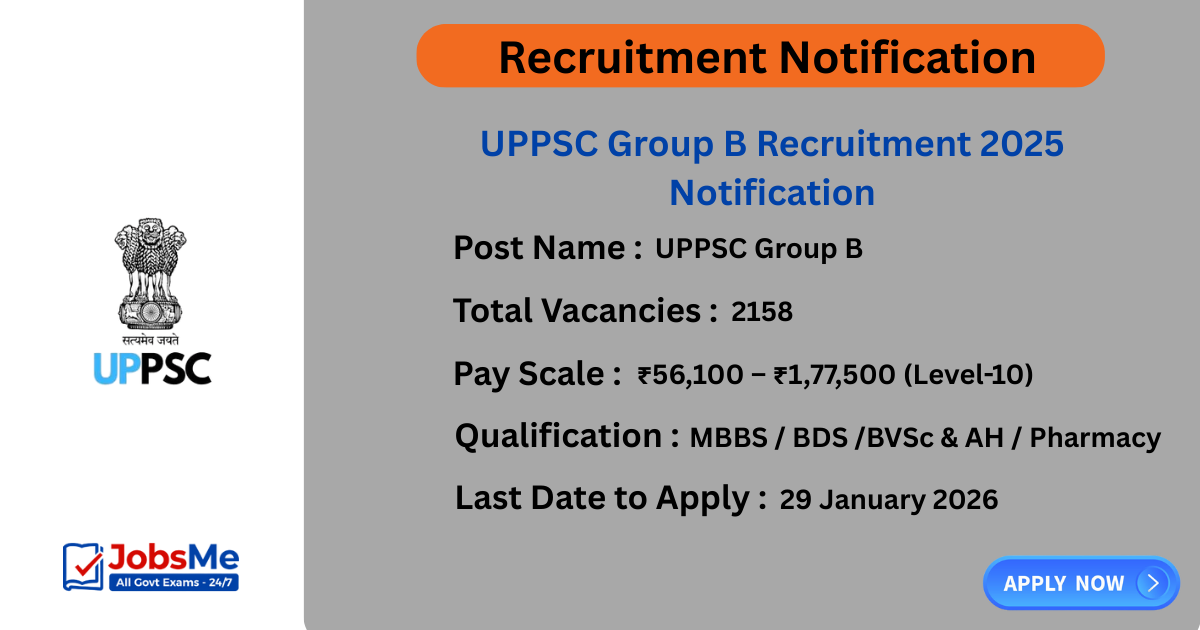 UPPSC Group B Recruitment 2025 Notification – Apply Online for 2,158 Medical & Allied Posts