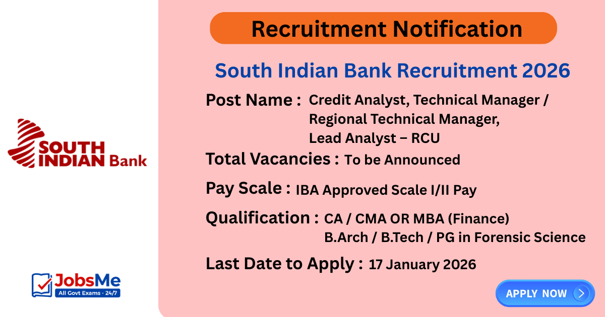 South Indian Bank Recruitment 2026 – Apply Online for Credit Analyst, Lead Analyst & Other Posts